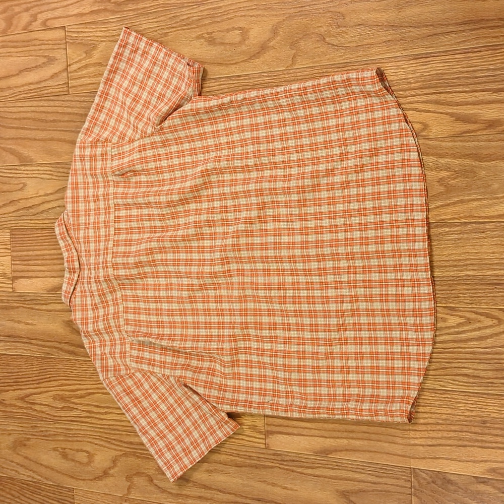 Columbia orange and brown plaid short-sleeve fishing shirt, men's size XL - Picture 3 of 3